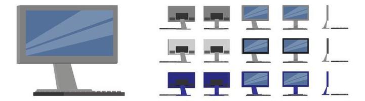 Beautiful modern pc monitor with different position for home and office vector