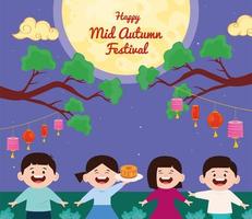 kids in mid autumn celebration vector