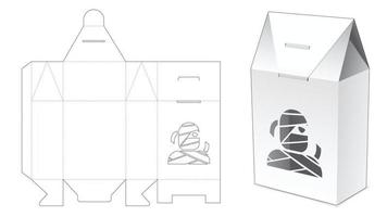 caja de embalaje abatible con plantilla troquelada de ventana de dibujos animados de momia vector
