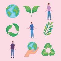 nine eco friendly icons vector