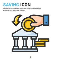 vector de icono de ahorro con estilo de color de contorno aislado sobre fondo blanco. ilustración vectorial concepto de icono de símbolo de signo de banco para negocios digitales, finanzas, industria, empresa, aplicaciones, web y todos los proyectos