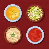 cuatro iconos de comida coreana vector