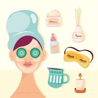 woman and six spa icons vector