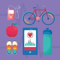 health app six icons vector