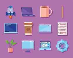 twelve computers technology icons vector