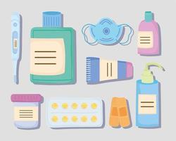 nine medicine kits icons vector