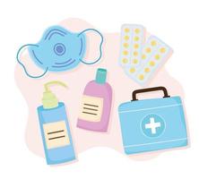 medicine kits five icons vector