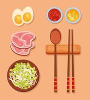 seis iconos de comida coreana vector