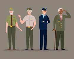 cuatro veteranos personajes de pie vector