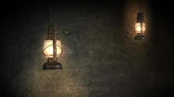 linterna de Ramadán colgando sobre un fondo de madera negra, animación 3d