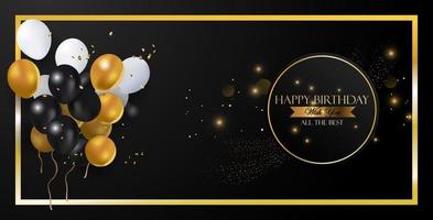 birthday banner with gold and black ballons ornaments vector