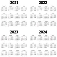 Calendar 2021, 2022, 2023, 2024 year. The week starts on Sunday. Annual calendar template. Yearly English calendar. Yearly organizer in minimal design. Portrait orientation vector