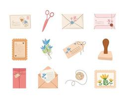 icons with envelopes with postmarks vector