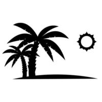 Palm trees with sun in black color. Glyph icon, relaxes. Palm trees on the beach. Tropical floral. Summer logotype. Vacation icon. Vector