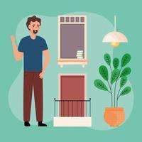 man with icons of window vector