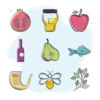 bundle rosh hashanah icons vector