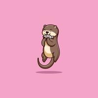 cute otter eat fish vector