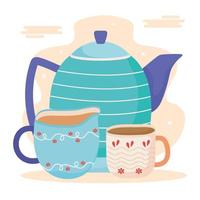 teapot and cups in ceramic vector