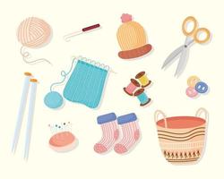 icons of knitting and yarn vector