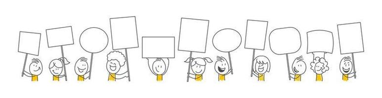 Stick figures. Blank banner set. Vector illustration of people holding blank.