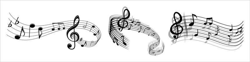 notas musicales, onda, aislado vector