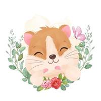 Cute little hamster in watercolor illustration vector