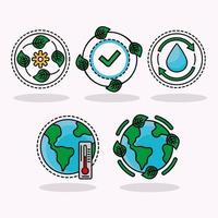 ecology five icons vector