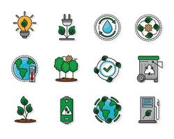 twelve ecology icons vector