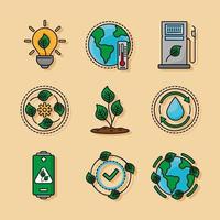 nueve iconos de ecología vector