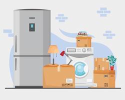 moving boxes and appliances vector