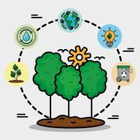 ecología bosque e iconos vector