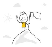 Stick figures. Businessman on top of the mountain. Vector. vector