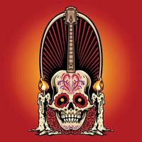 guitarra mexicana calavera con velas rosas vector