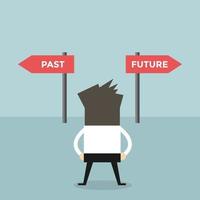 Businessman decision about past and future way. vector