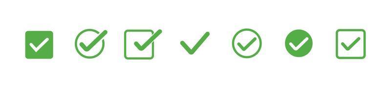 Approval check icon isolated, set quality sign, green tick vector