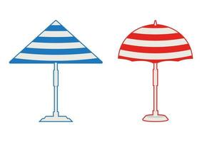 Beach Umbrella. Isometric parasol. Beach or pool umbrella in red and blue color. The symbol of a holiday by the sea. Vector isolate