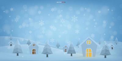 Christmas background of winter elegant. The village in hill with winter elegant blue bokeh. Vector. vector