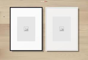 Photo frame or picture frame on wooden texture background with white area for copy space. Vector. vector