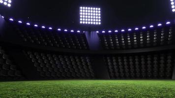 sportstadion video-achtergrond, knipperende lichten. gloeiende stadionlichten