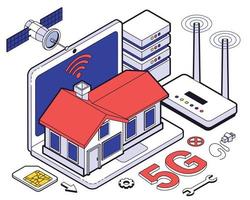 Web Hosting Isometric Five G Composition vector