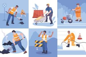 Flat Road Repair Icon Set vector