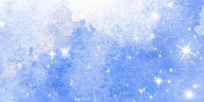 Winter snow watercolor background. White abstract vector texture. Blue sky with falling snow, snowflake. Fantazy design template. Backdrop with a cold light landscape