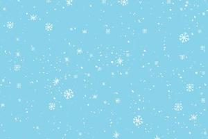 Winter snowfall and snowflakes on light blue background. Hand drawn snow pattern. Doodle cold winter sky background vector