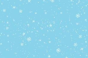 Winter snowfall and snowflakes on light blue background. Hand drawn snow pattern. Doodle cold winter sky background vector