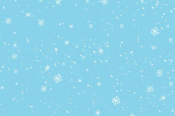 Winter snowfall and snowflakes on light blue background. Hand drawn snow pattern. Doodle cold winter sky background