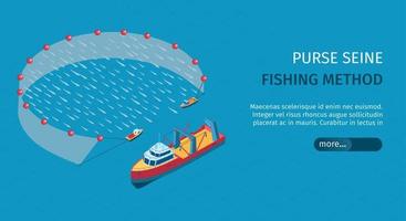 banner isométrico de pesca comercial vector