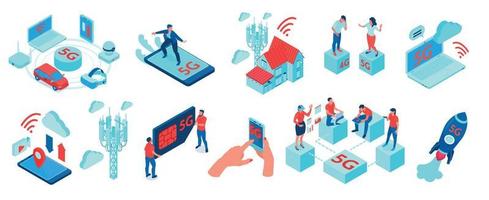 Internet 5g Isometric Set vector