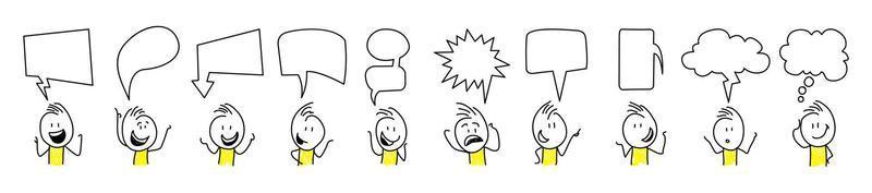 Stick figures. Thought bubbles, speech bubbles. Isolated on white background. vector