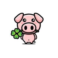 PrintVector design of a pig with a lucky 4 leaf clover in it's mouth. vector