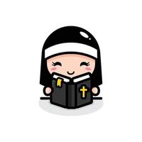 cute nun chibi character design vector